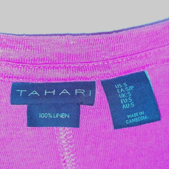 Tahari summer linen hot pink top shirt small s v neck luxury t shirt - Picture 4 of 4